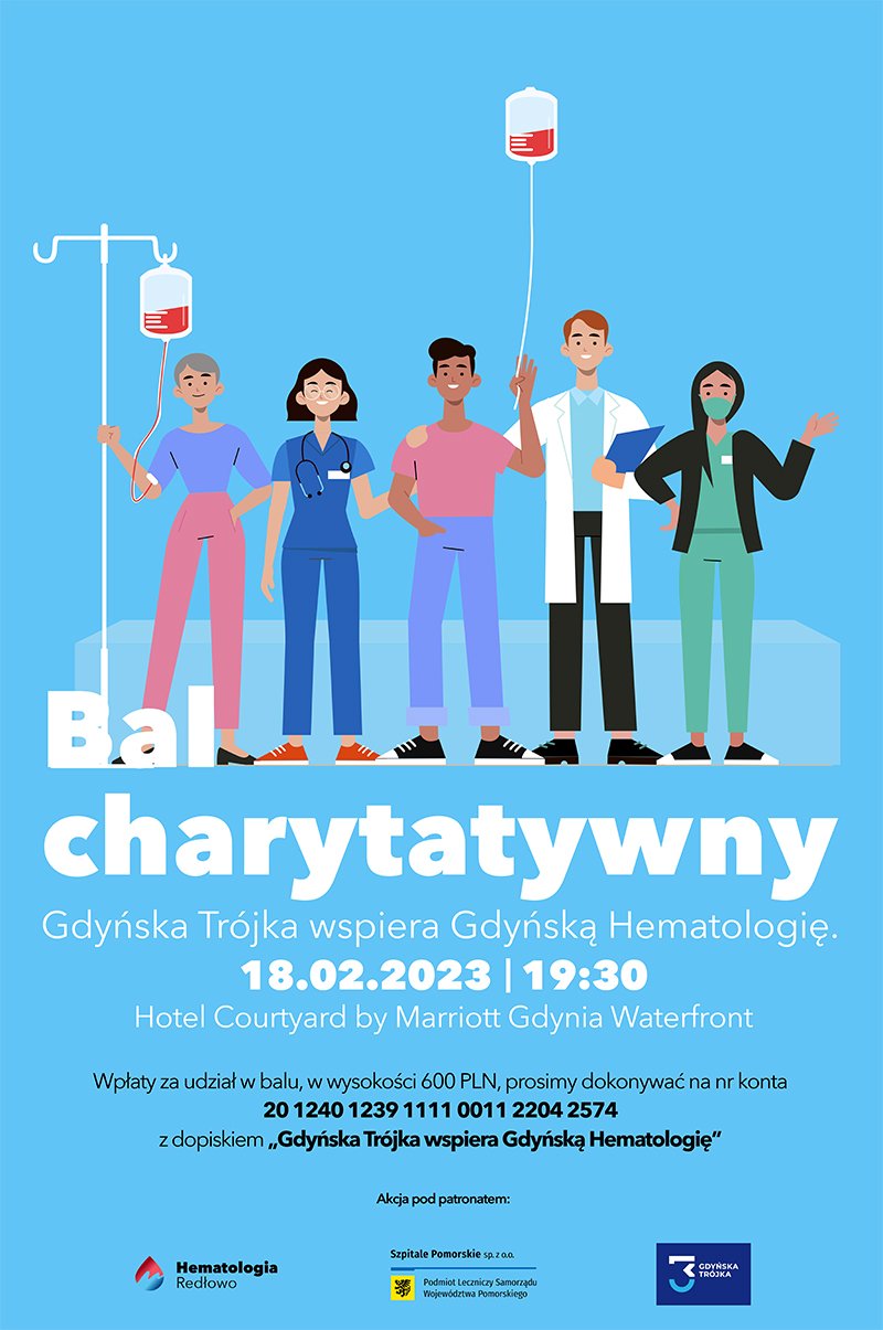 Plakat promujący bal charytatywny „Gdyńska Trójka wspiera gdyńską hematologię” // materiały prasowe