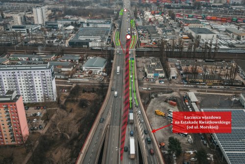 Schemat organizacji ruchu po zamknięciu głównego ciągu Estakady Kwiatkowskiego (fot. Marcin Mielewski / Zarząd Dróg Miejskich)