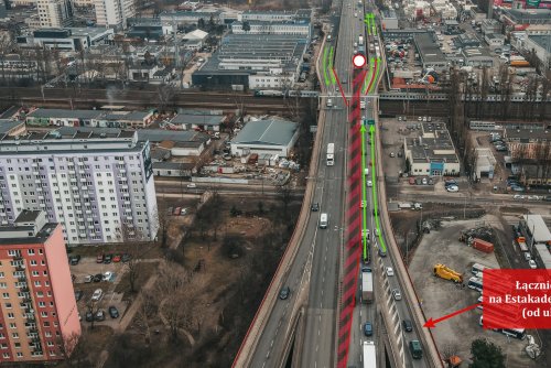 Schemat organizacji ruchu po zamknięciu głównego ciągu Estakady Kwiatkowskiego (fot. Marcin Mielewski / Zarząd Dróg Miejskich)