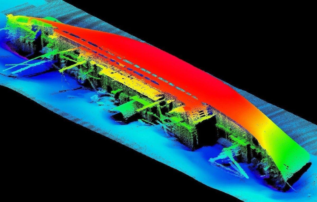 Wrak belgijskiego statku Georg Buchner leżący w pobliżu Przylądka Rozewie (zdjęcie na podstawie pomiarów hydrograficznych Urzędu Morskiego w Gdyni)