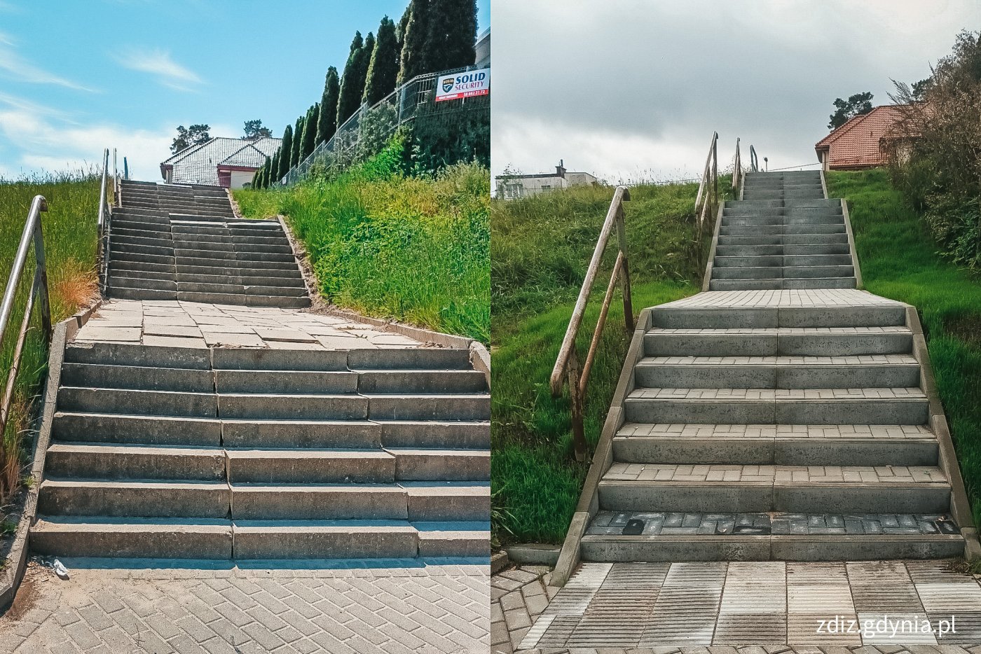 schody, kolaż zdjęć przedstawiający schody przed i po remoncie