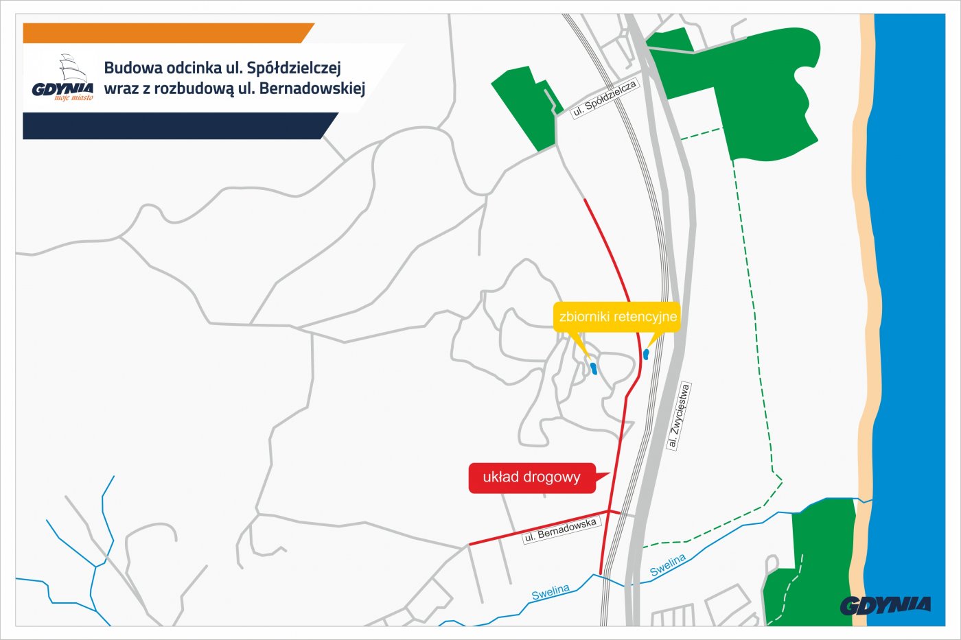 Kto wybuduje nową infrastrukturę drogową w Orłowie ?, mapa z zakresem realizacji inwestycji, #dzielnicewGdyni