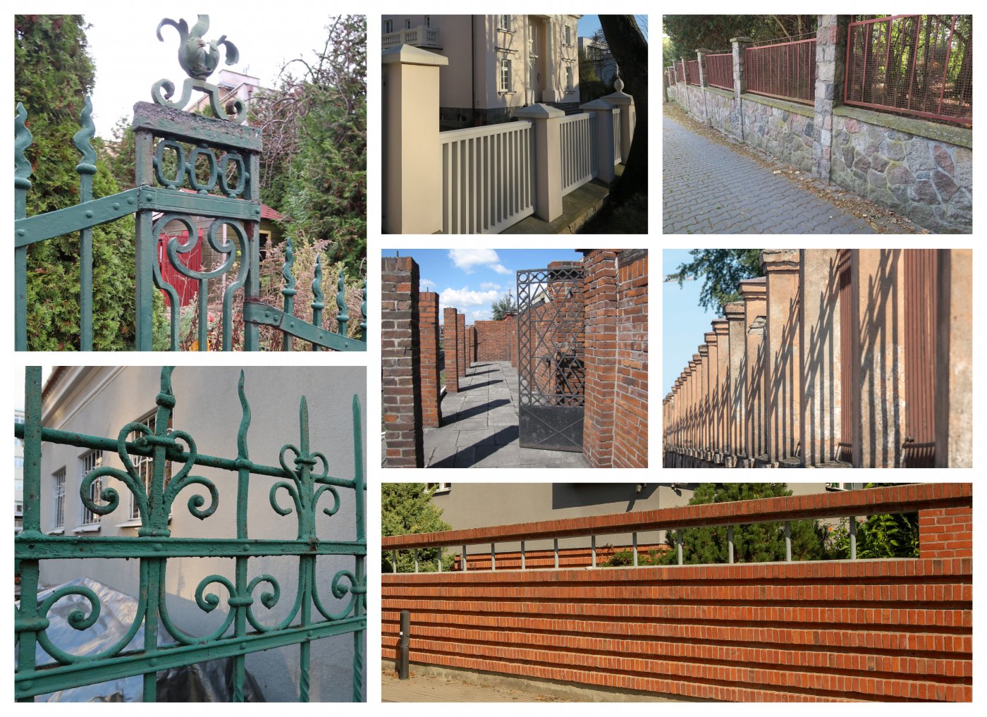 Na zdjęciu collage ze zdjęć ogrodzeń metawych i murowanych//fot. Biuro MKZ i Bartłomiej Ponikiewski