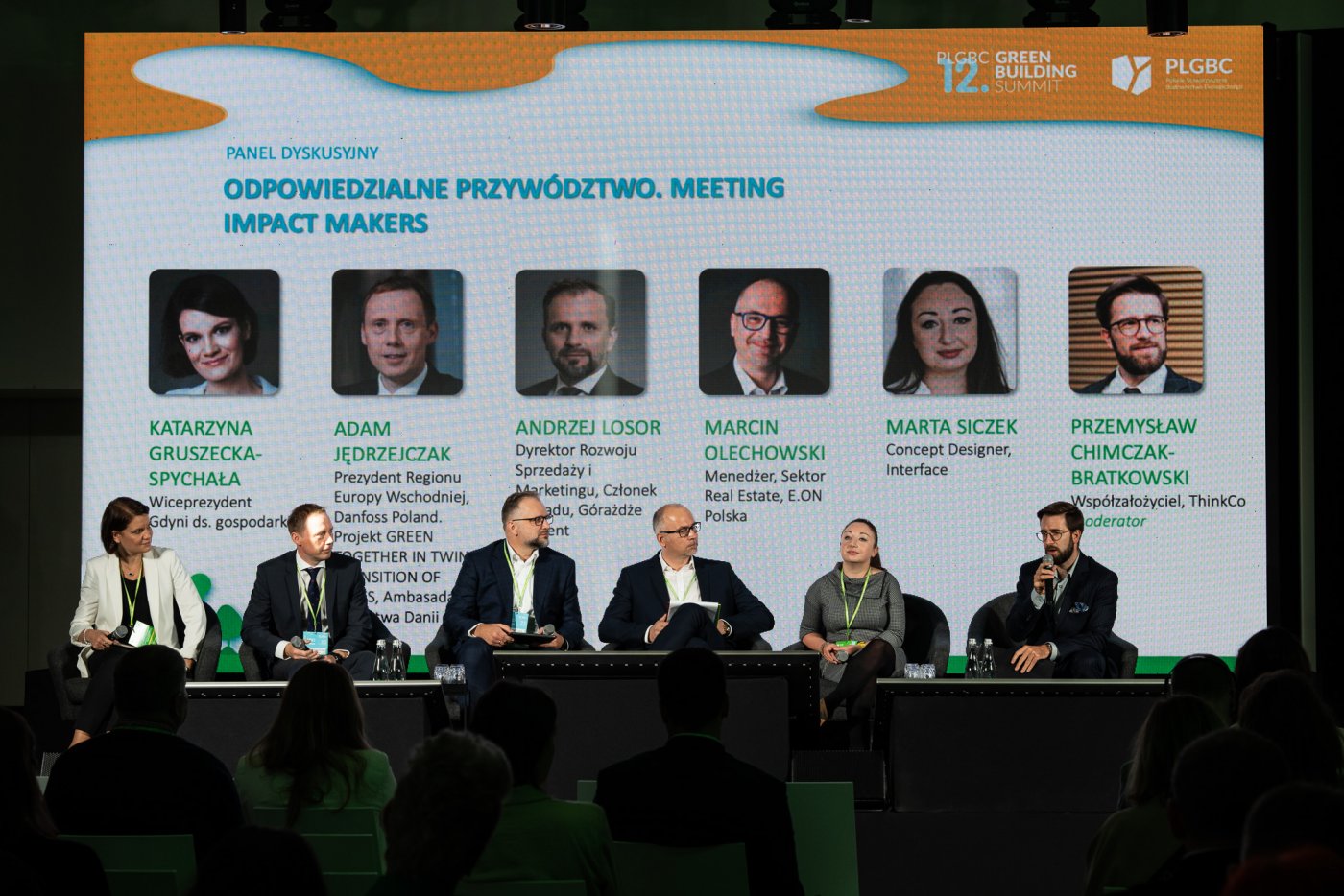 Panel „Odpowiedzialne przywództwo. Meeting impact makers” z udziałem m.in. wiceprezydent Katarzyny Gruszeckiej-Spychały (pierwsza z lewej) // fot. Impact Production/PLGBC Green Building Summit