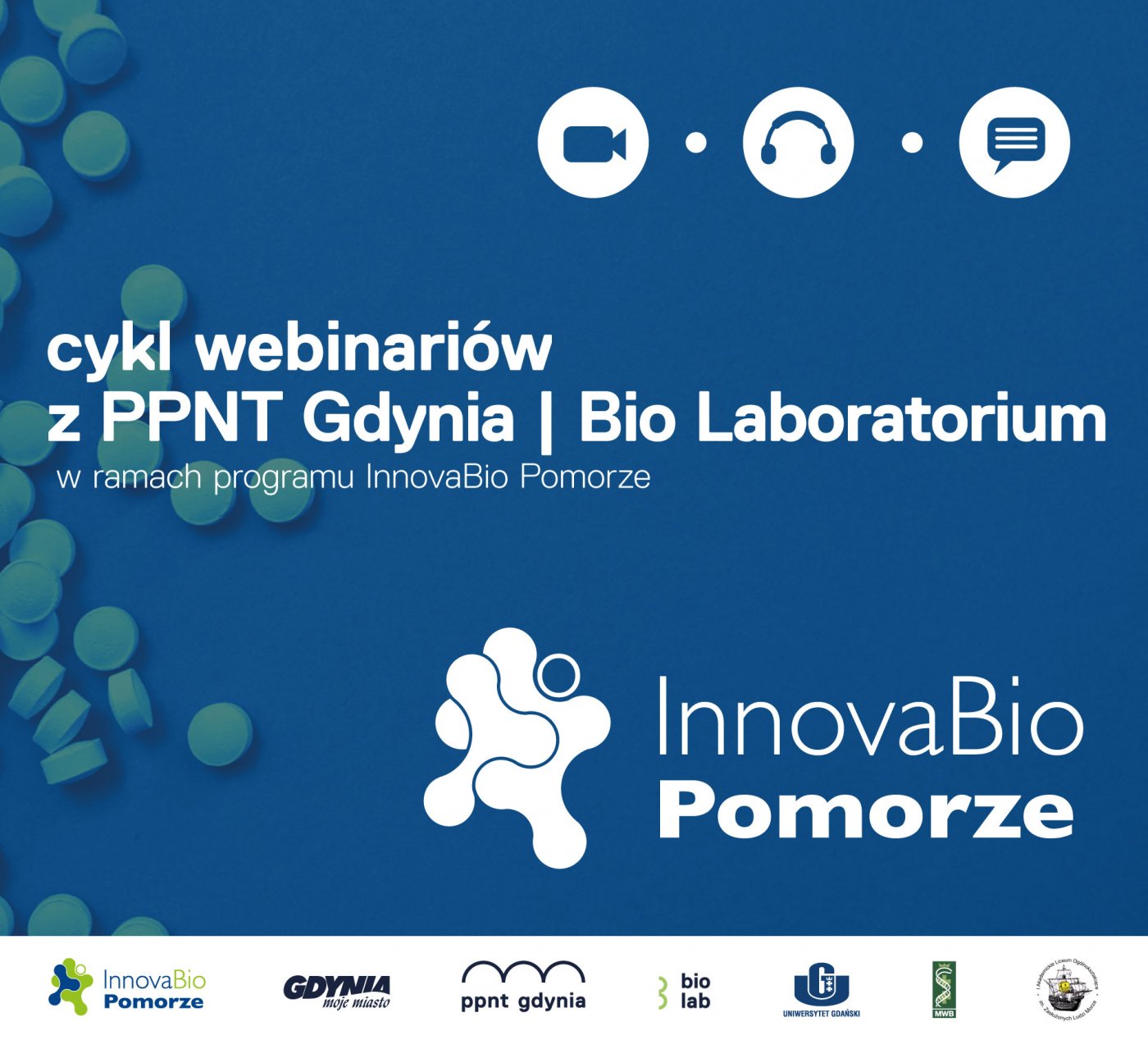 Grafika promująca cykl webinarów InnovaBio Pomorze // materiały prasowe 