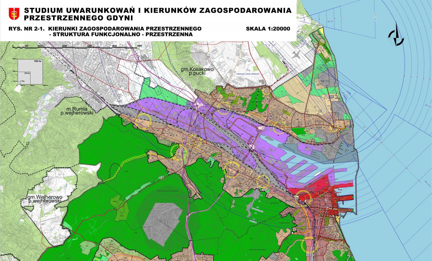Fragment mapy Studium Uwarunkowań i Kierunków Zagospodarowania Przestrzennego Biura Planowania Przestrzennego w Gdyni