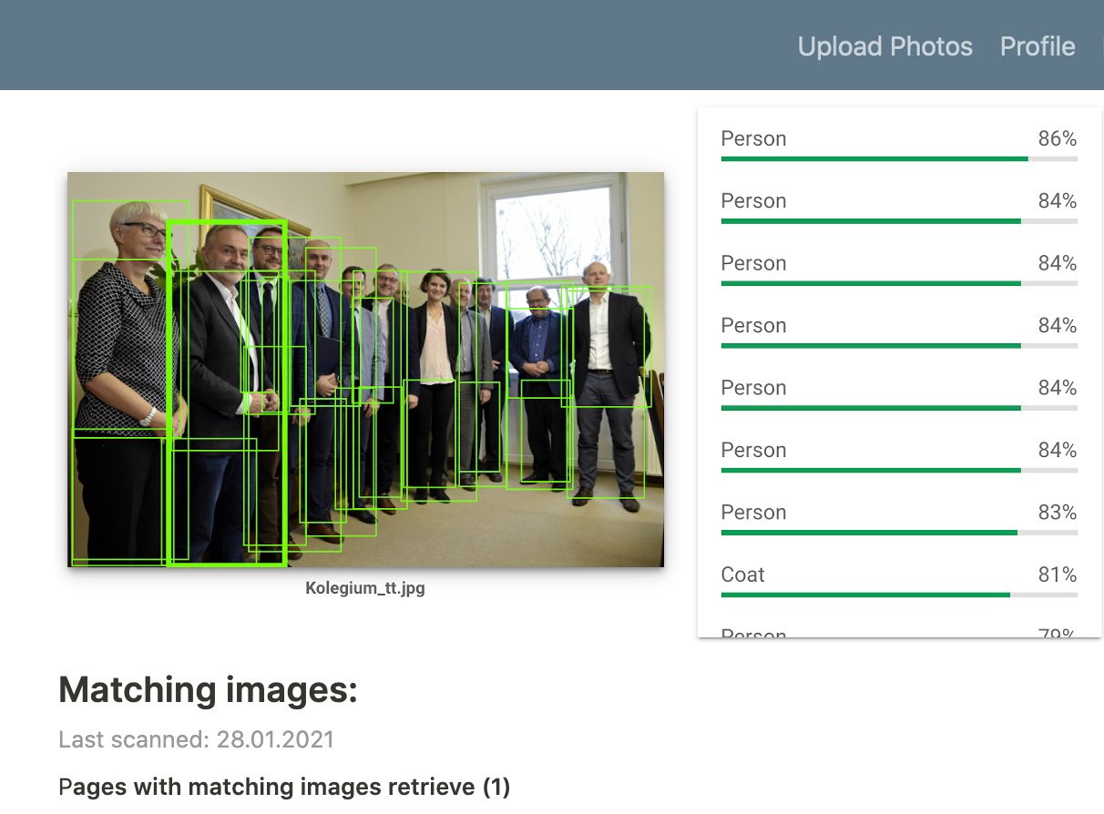 Zrzut ekranu aplikacji NetWatch do odnajdywania bezprawnie wykorzystanych zdjęć z fotografią kolegium prezydenta Gdyni użytą do fałszywej reklamy kursów językowych.