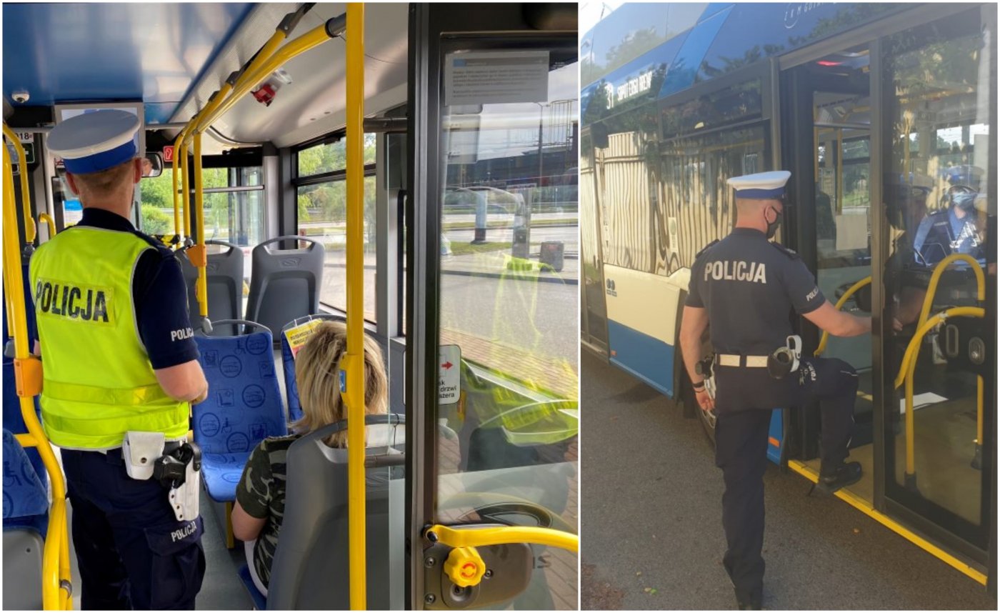 Gdyńscy policjanci w ostatnich dniach sprawdzali, czy maseczki noszą m.in. pasażerowie komunikacji miejskiej, fot. Komenda Miejska Policji w Gdyni
