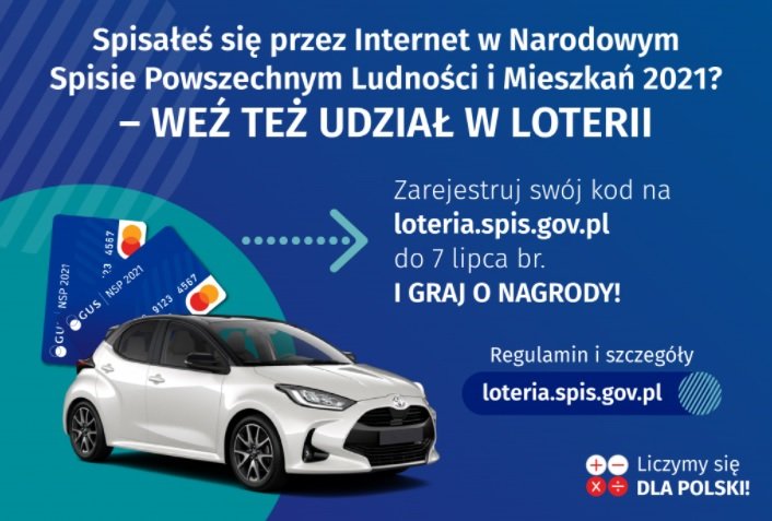 Grafika promująca loterię Narodowego Spisu Powszechnego Ludności i Mieszkań 2021 // materiały prasowe