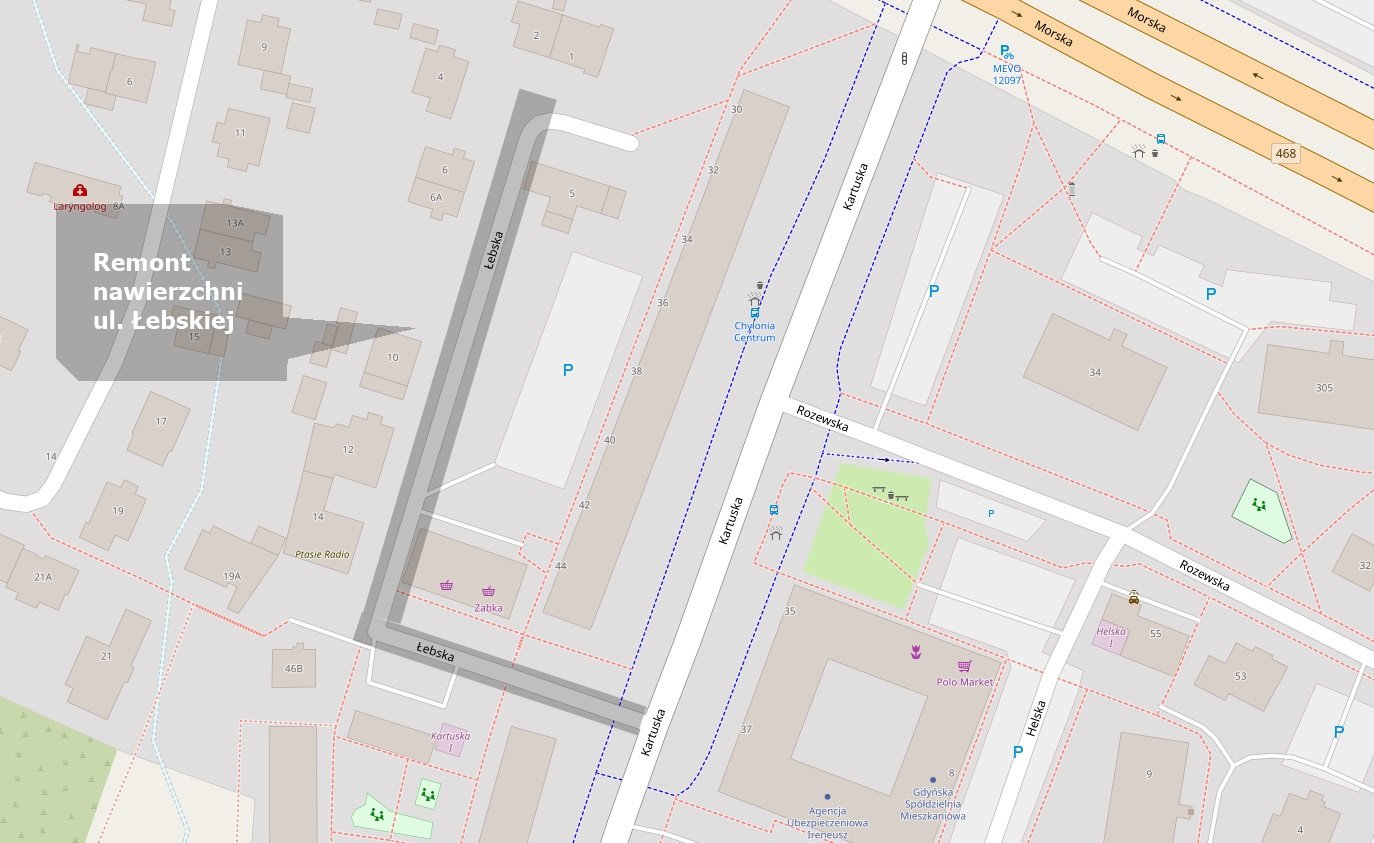 W środę rozpoczną się prace na ul. Łebskiej, które polegać będą na wymianie nawierzchni // źródło: OpenStreetMap