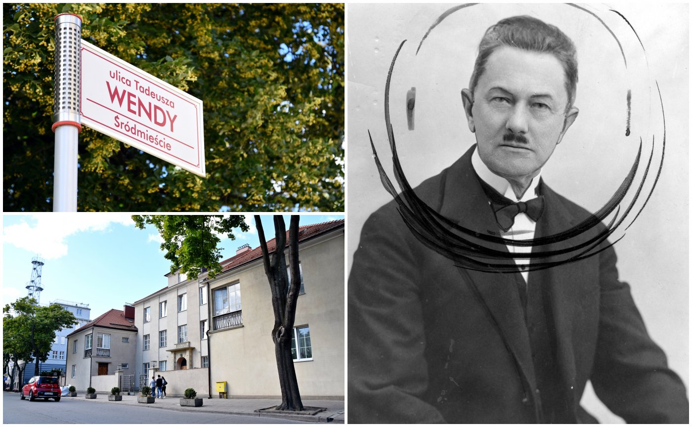 Do dziś ślady pamięci po inż. Tadeuszu Wendzie (po prawej, zdj. z Narodowego Archiwum Cyfrowego) są obecne w Gdyni: u góry po lewej tabliczka ulicy Wendy, na dole - Dom Wendy, czyli kamienica Biura Budowy Portu przy ul. Waszyngtona, fot. Kamil Złoch