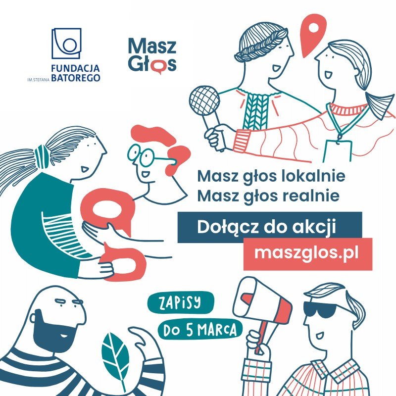 na grafice pastelowe ludziki, jeden z nich mówi przez megafon