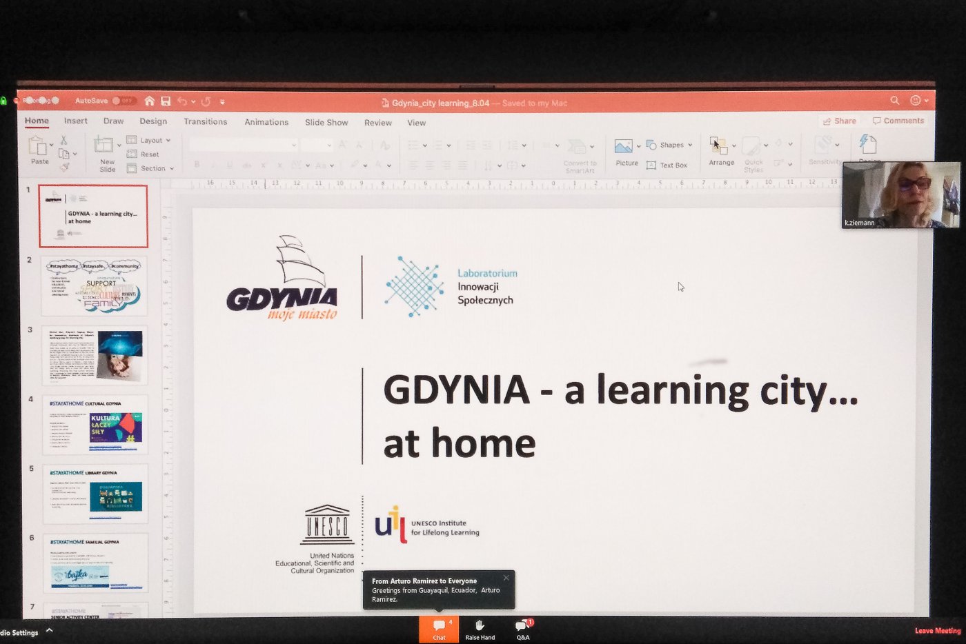 Podczas zorganizowanego przez UNESCO webinarium Gdynia zapezentowała swoje działania w zakresie edukcji nieformalnej na czas epidemii // fot. Aleksander Trafas