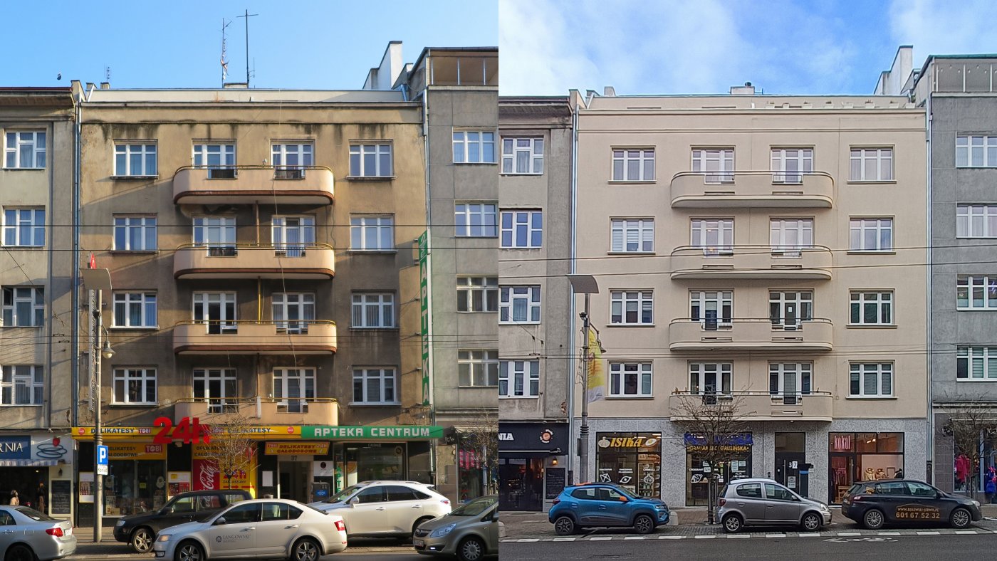 Budynek przy ul. Świętojańskiej 37 przed i po pracach remontowych dofinansowanych z budżetu Gminy Gdynia. Fot. mat. RMKZ