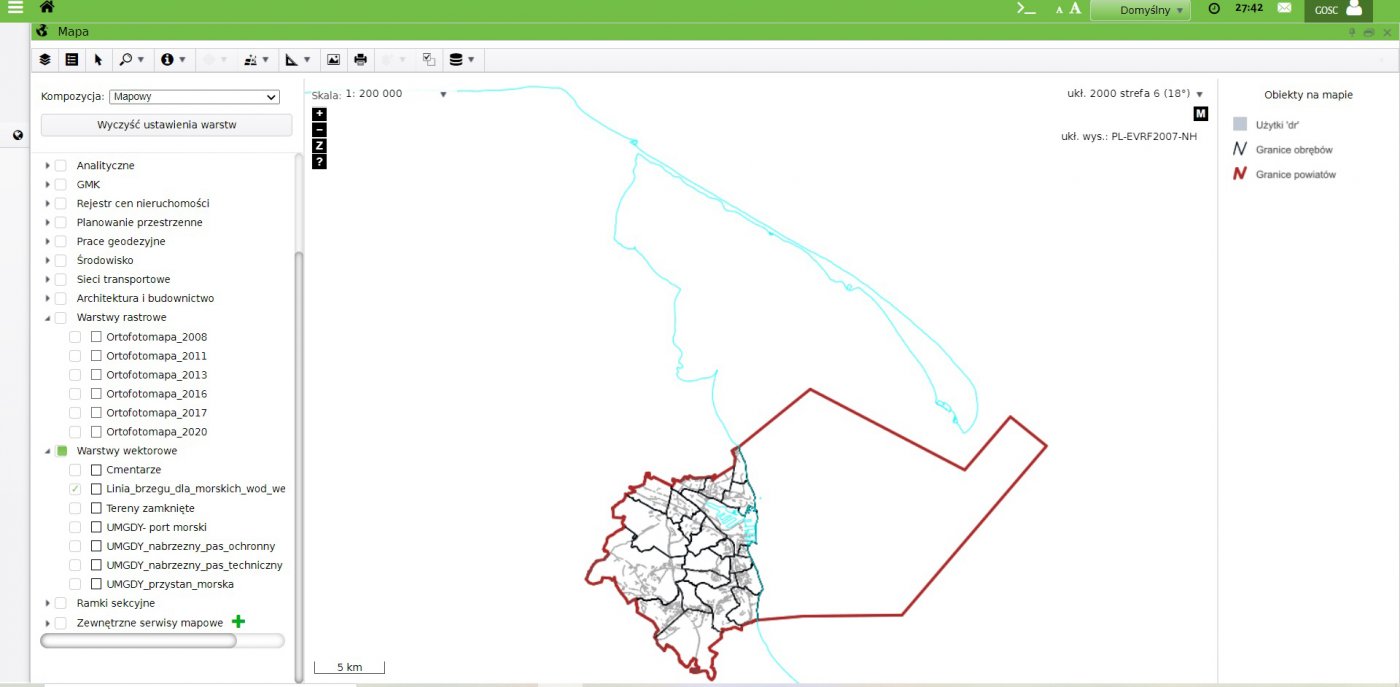 Mapa Gdyni powiększonej o obszar obejmujący grunty pod wodami Zatoki Gdańskiej. Źródło: https://nasze.miasto.gdynia.pl/e-uslugi/portal-mapowy