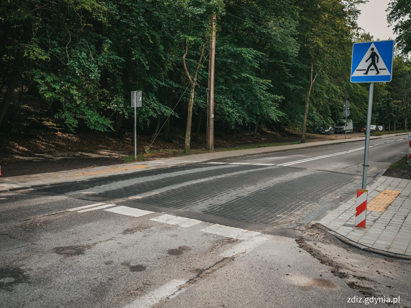 Wyniesione przejście dla pieszych przy Cmentarzu Witomińskim // fot. M. Mielewski