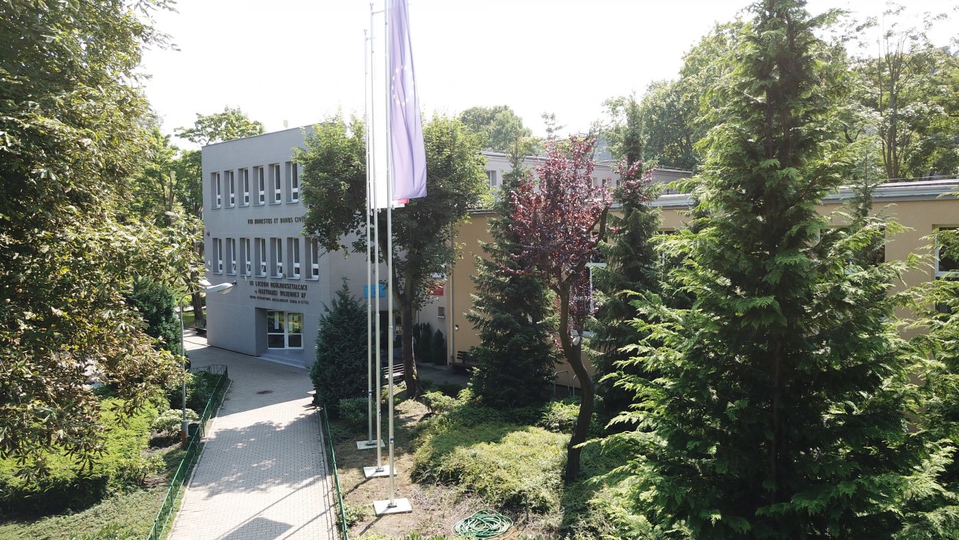 Na zdjęciu jest budynek III Liceum Ogólnokształcącego w Gdyni położonego wśród zielonych drzew