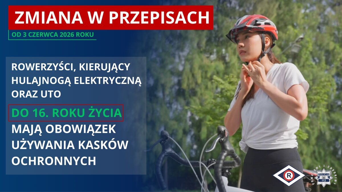 Wprowadzenie nowych regulacji ma na celu zwiększenie bezpieczeństwa dzieci i młodzieży oraz ograniczenie liczby poważnych urazów głowy podczas zdarzeń drogowych (fot. Komenda Główna Policji)