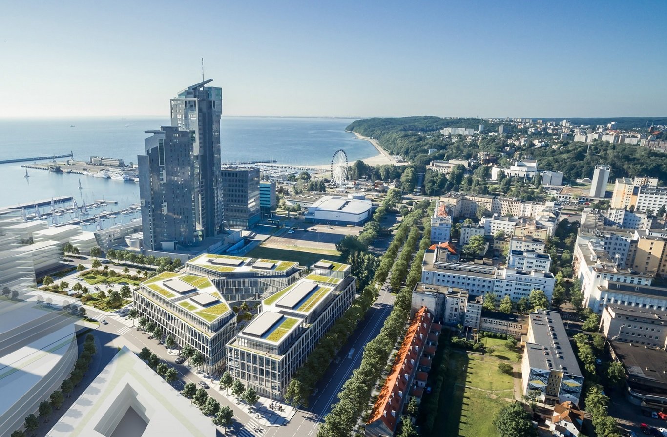 Marina Office będzie jednym z obiektów, który stworzy nowe oblicze Śródmieścia Morskiego (Sea City), wizualizacja: PHN / www.phnsa.pl