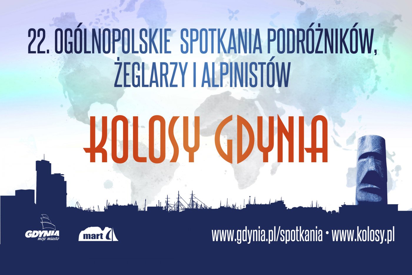 Grafika promująca 22. Ogólnopolskie Spotkania Podróżników, Żeglarzy i Alpinistów. W tym roku Kolosy odbywają się w formie online // materiały prasowe