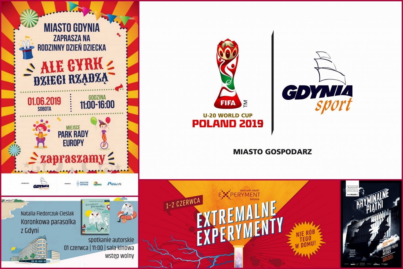 Jak spędzić weekend #wGdyni? - kolaż z plakatów weekendowych wydarzeń