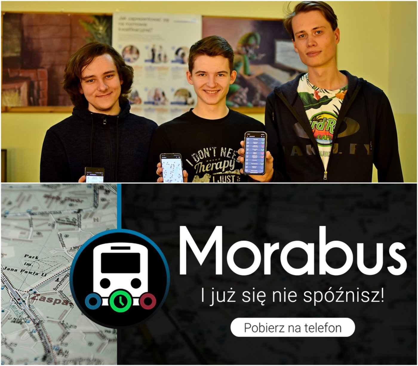 Od lewej: Bartosz Witkowski, Wojciech Ciunel i Jan Szulist, autorzy aplikacji Morabus, fot. Paweł Kukla