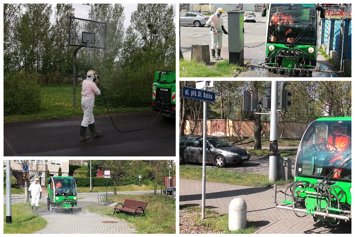 Ekipa dezynfekująca chodniki i małą infrastrukturę w północnych dzielnicach Gdyni // fot. ZDiZ