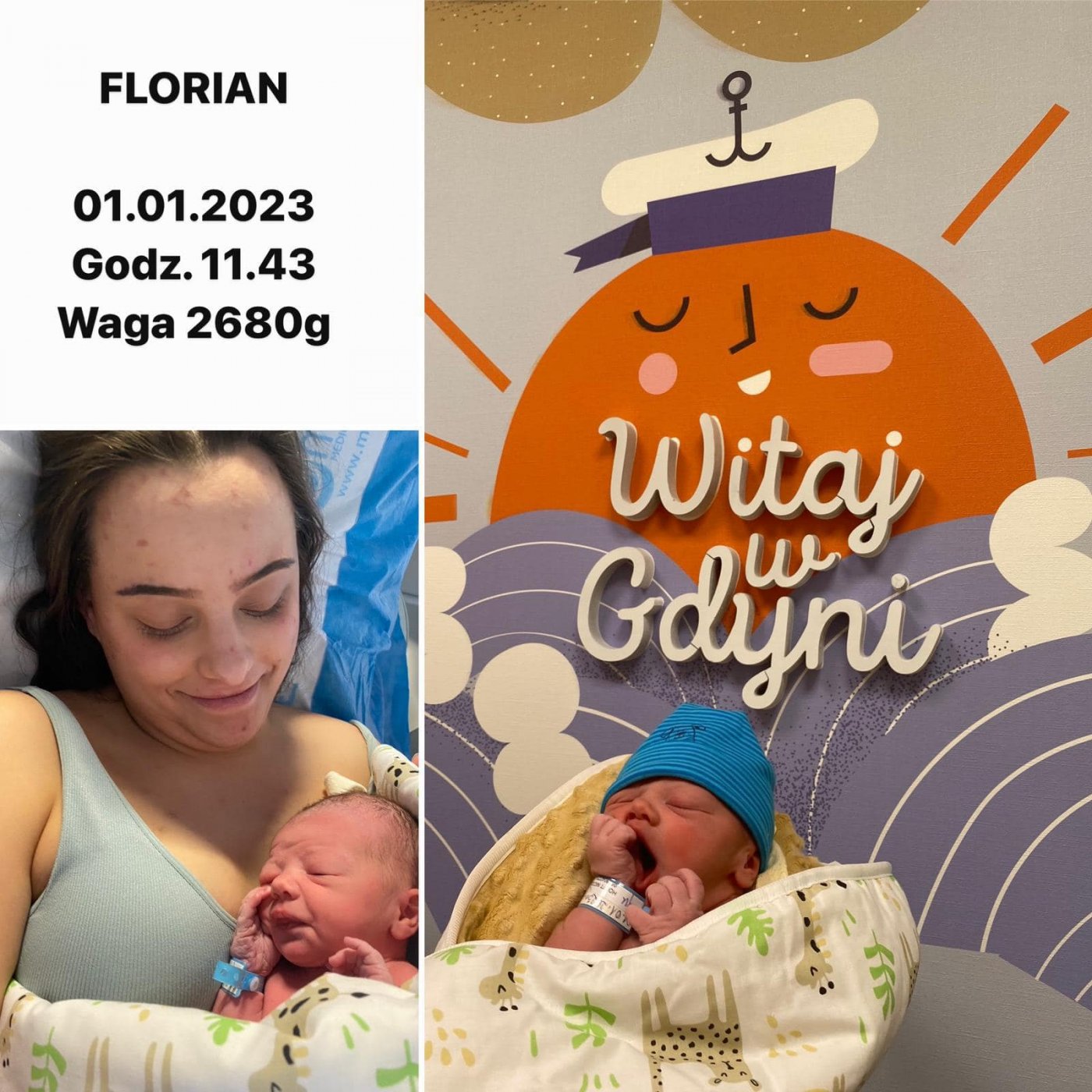 Mały Florian to pierwszy gdynianin urodzony w 2023 roku - gratulujemy rodzicom i personelowi gdyńskiej porodówki, fot. Szpitale Pomorskie