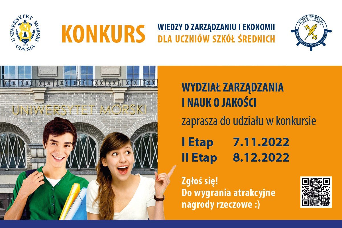 Grafika promująca Konkurs Wiedzy o Zarządzaniu i Ekonomii // materiały prasowe Uniwersytetu Morskiego w Gdyni