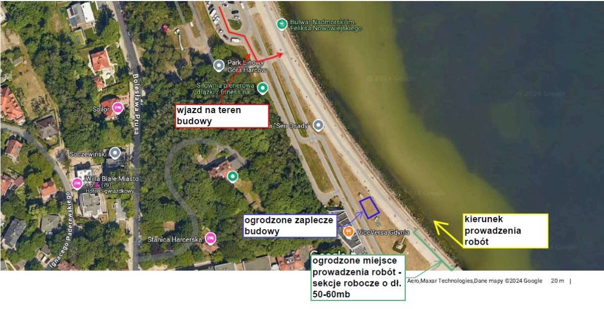 Plan sytuacyjny prac remontowych na bulwarze Nadmorskim w Gdyni (materiały prasowe Urzędu Morskiego w Gdyni)