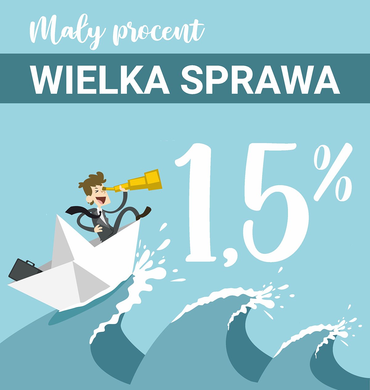 grafiak z chłopcem jadącym na fali i 1,5%