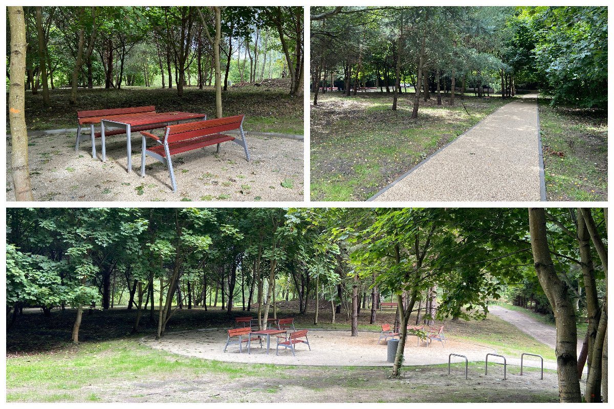 Ławki, stoły, stojaki rowerowe i utwardzane ścieżki zrealizowane w ramach I etapu zagospodarowania parku przy ul. Spokojnej // fot.ZDiZ