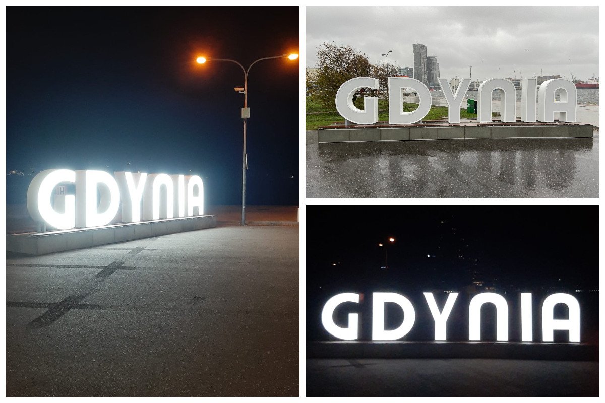 Podświetlany napis GDYNIA na molo południowym // fot. ZDiZ