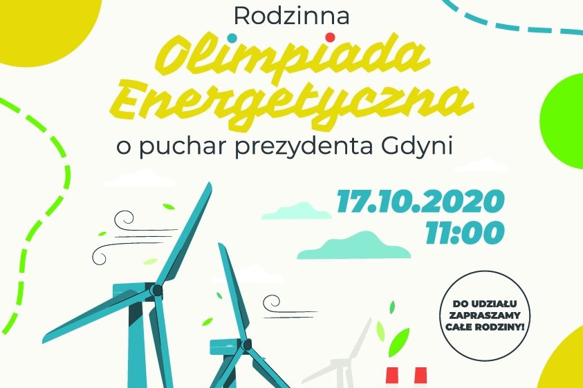 Grafika promująca Olimpiadę Energetyczną, która odbędzie się online 17 października 2020 roku