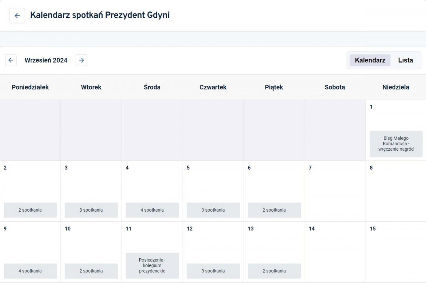 Kalendarz spotkań Prezydent Miasta Gdyni w Biuletynie Informacji Publicznej Urzędu Miasta Gdyni (zrzut ekranu z BIP-u)