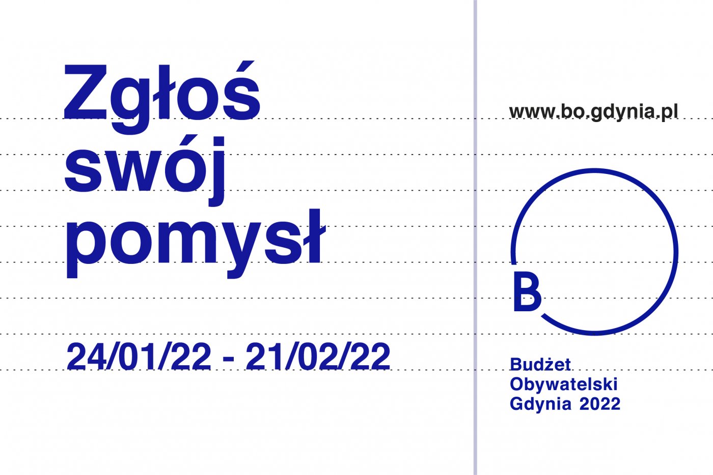 Grafika gdyńskiego Budżetu Obywatelskiego z napisem: „Zgłoś swój pomysł” // materiały Laboratorium Innowacji Społecznych