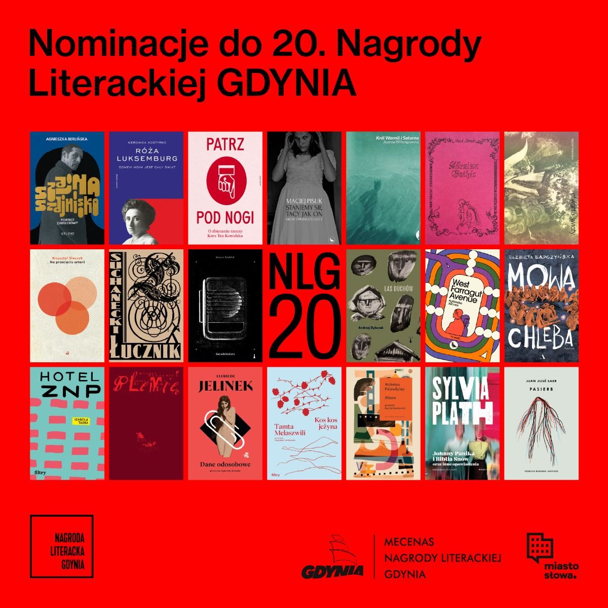 Grafika prezentuje kolaż okładek nominowanych książek (mat. pras NLG)