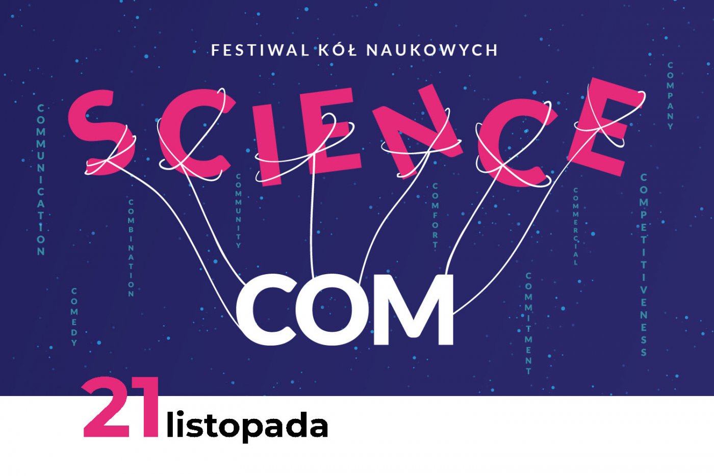 Plakat ScienceCom 2020 w EXPERYMENCIE, która odbędzie się 21 listopada.