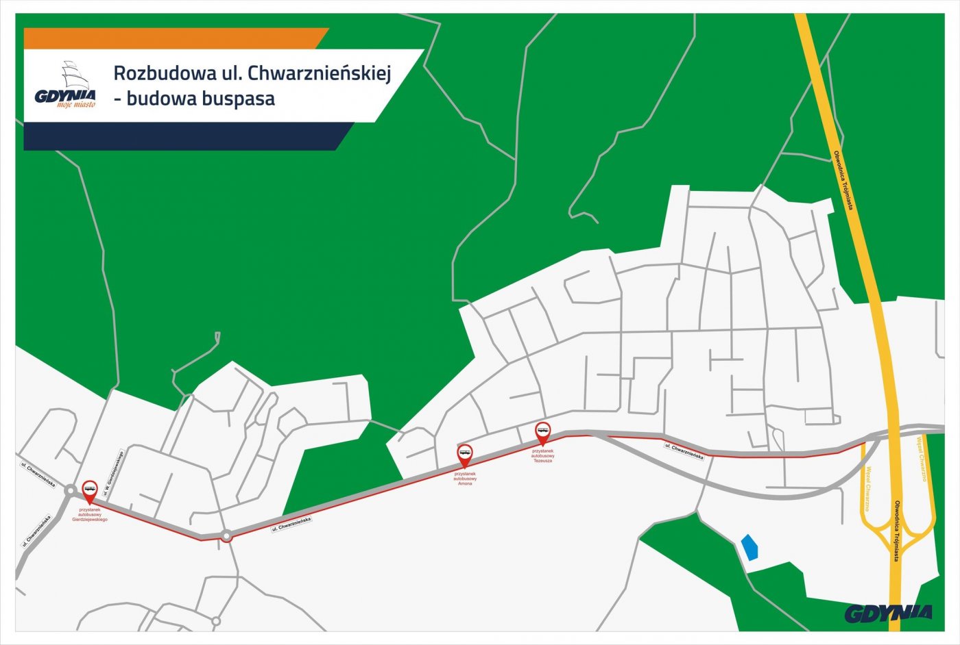 Rozbudowa ulicy Chwarznieńskiej w Chwarznie-Wiczlinie, zakres realizacji inwestycji //mat.prasowe UM Gdyni