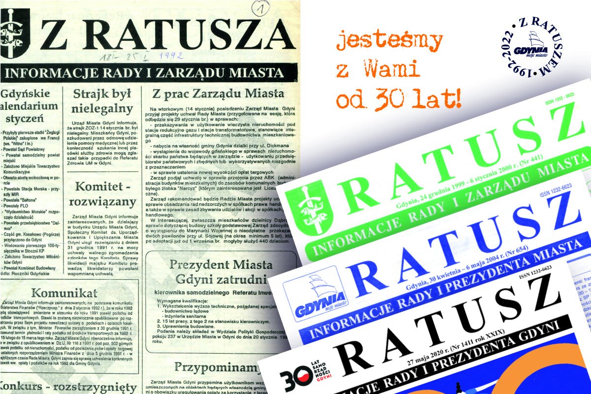 1500 numerów za nami! Ratusz ma 30 lat! Makieta Ratusza - pierwszego wydania i trzech przykładowych numerów, które pokazują jak zmieniała się szata graficzna biuletynu// materiały prasowe 