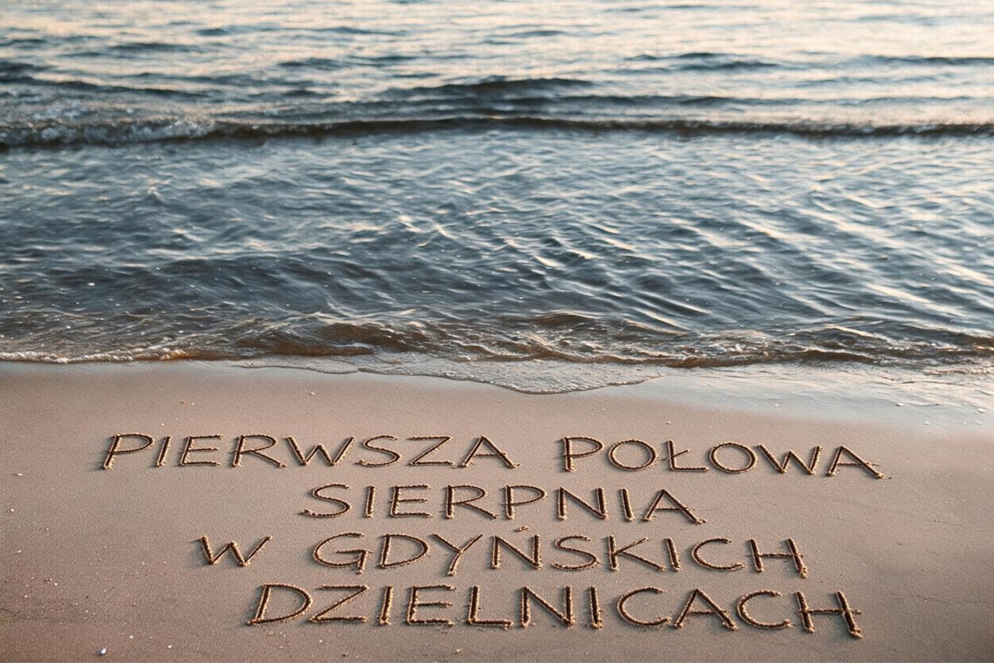 Zdjęcie plaży z napisem Pierwsza połowa sierpnia w gdyńskich dzielnicach (fot. mat. prasowe)