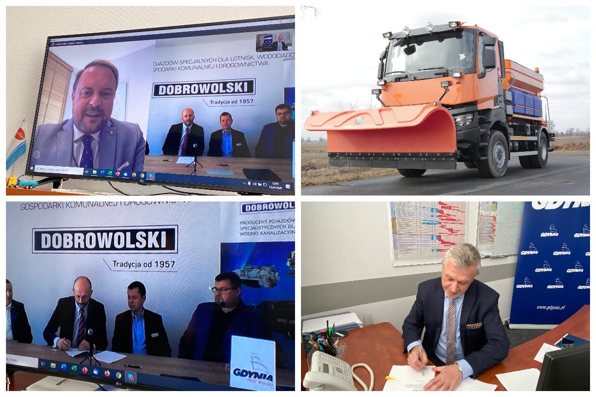Podpisanie umowy online na dostarczenie Gdyni 18 specjalnych pojazdów do całorocznego utrzymania dróg // fot. ZDiZ
