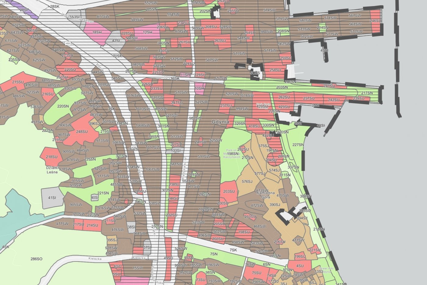 Fragment prezentacji założeń projektu planu ogólnego dla Gdyni na specjalnie przygotowanym portalu mapowym (źródło: https://experience.arcgis.com/experience/f1cc0203750d42d3b1f8cb1853334ae4)