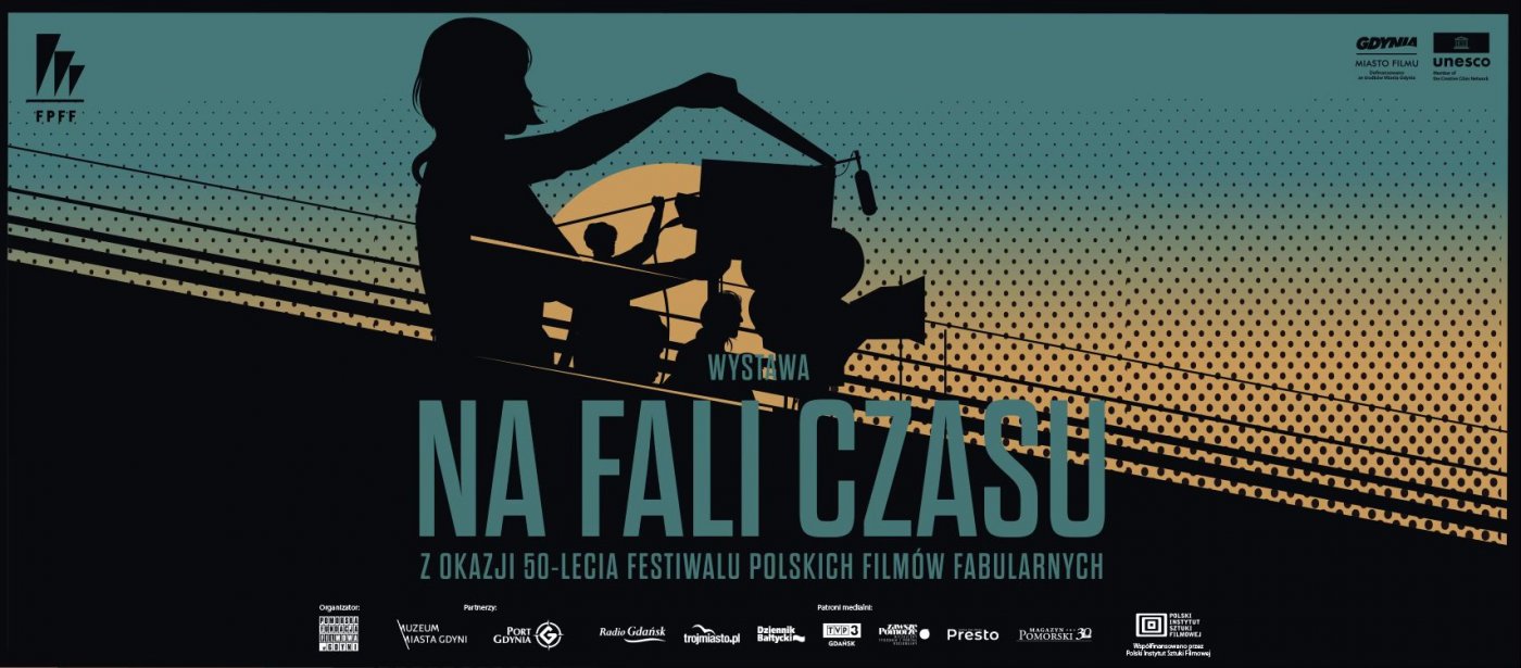 Plakat wystawy z okazji 50. FPFF „Na fali czasu” (grafika Oli Jasionowskiej)