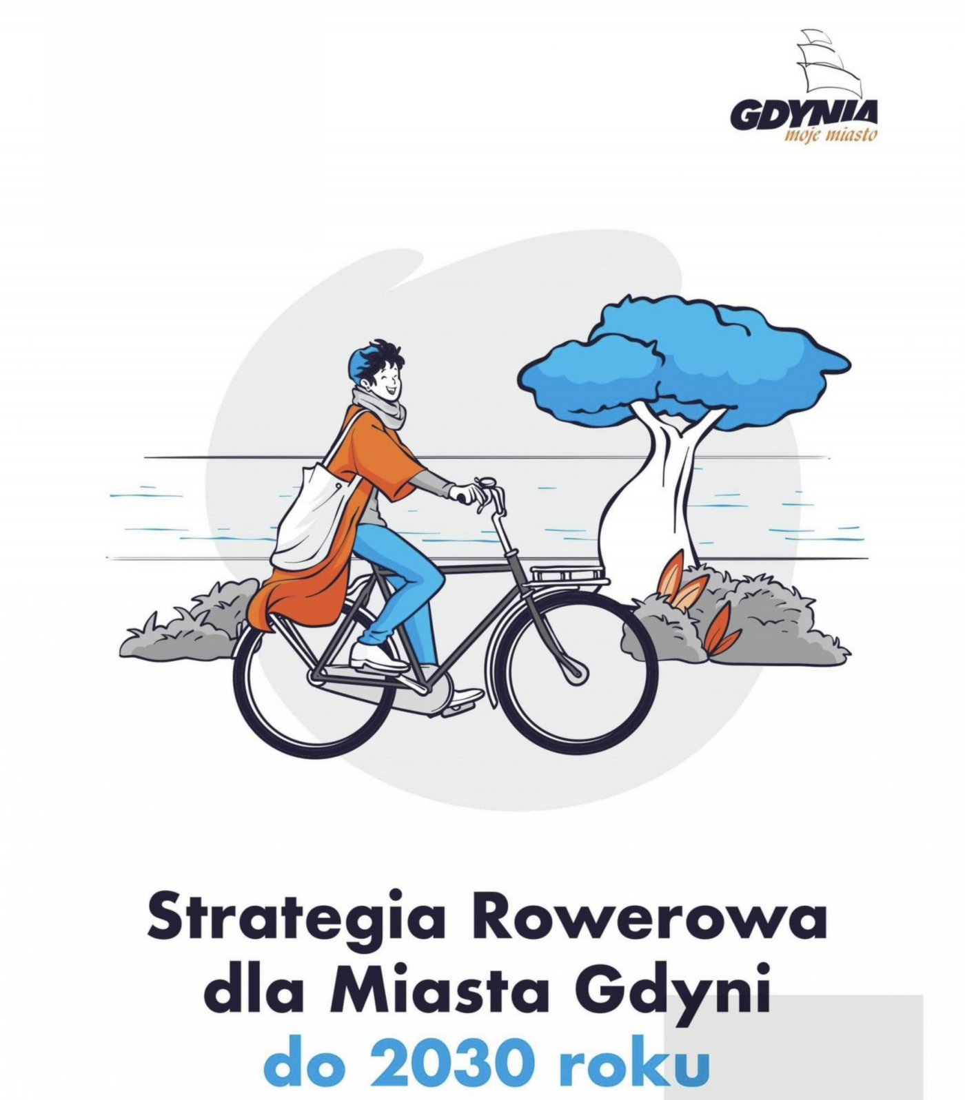 Strategia Rowerowa dla Miasta Gdyni do roku 2030, rowerzysta, grafika, mat. prasowe Gdynia Mobilna