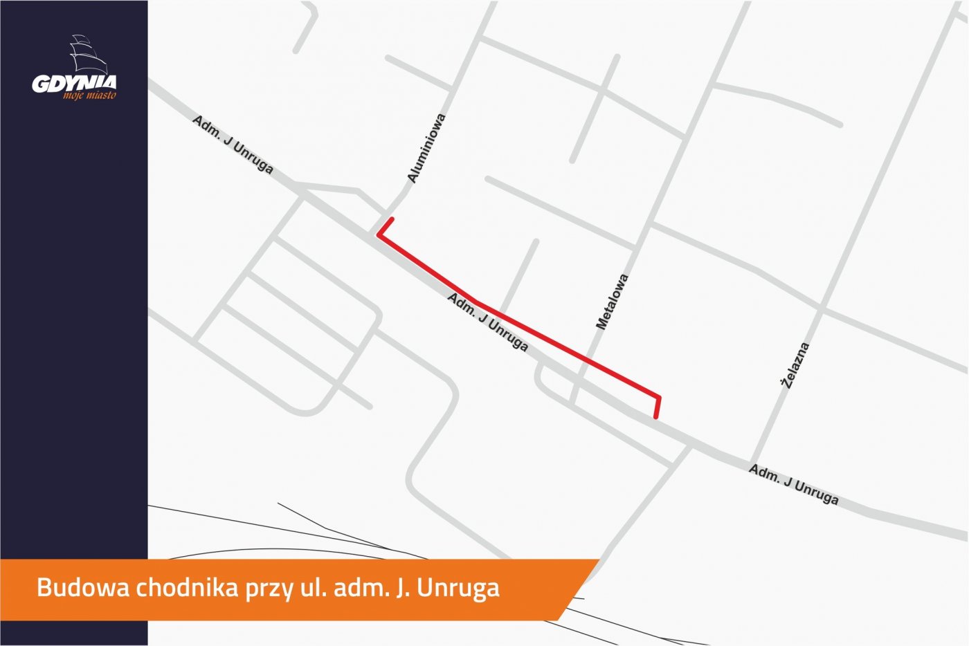 zakres realizacji inwestycji pn. budowa chodnika przy ul. adm. J. Unruga, na odcinku od ul. Aluminiowej do Żelaznej // mat.prasowe UM Gdyni