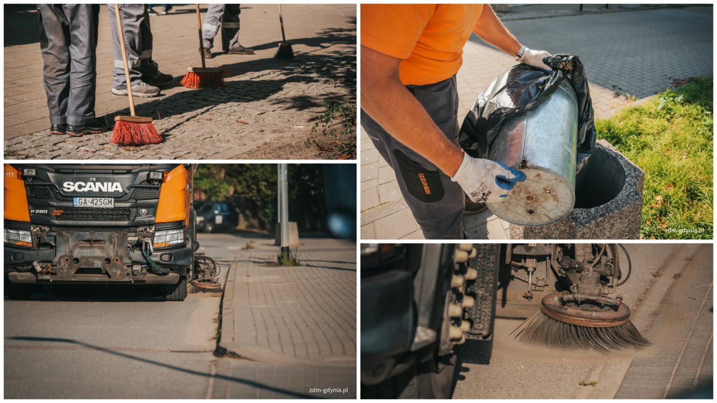 Utrzymanie czystości gdyńskich ulic, chodników i przestrzeni publicznych to zadanie Zarządu Dróg Miejskich, które jest realizowane przez cały rok (fot. i kolaż Marcin Mielewski, Zarząd Dróg Miejskich)
