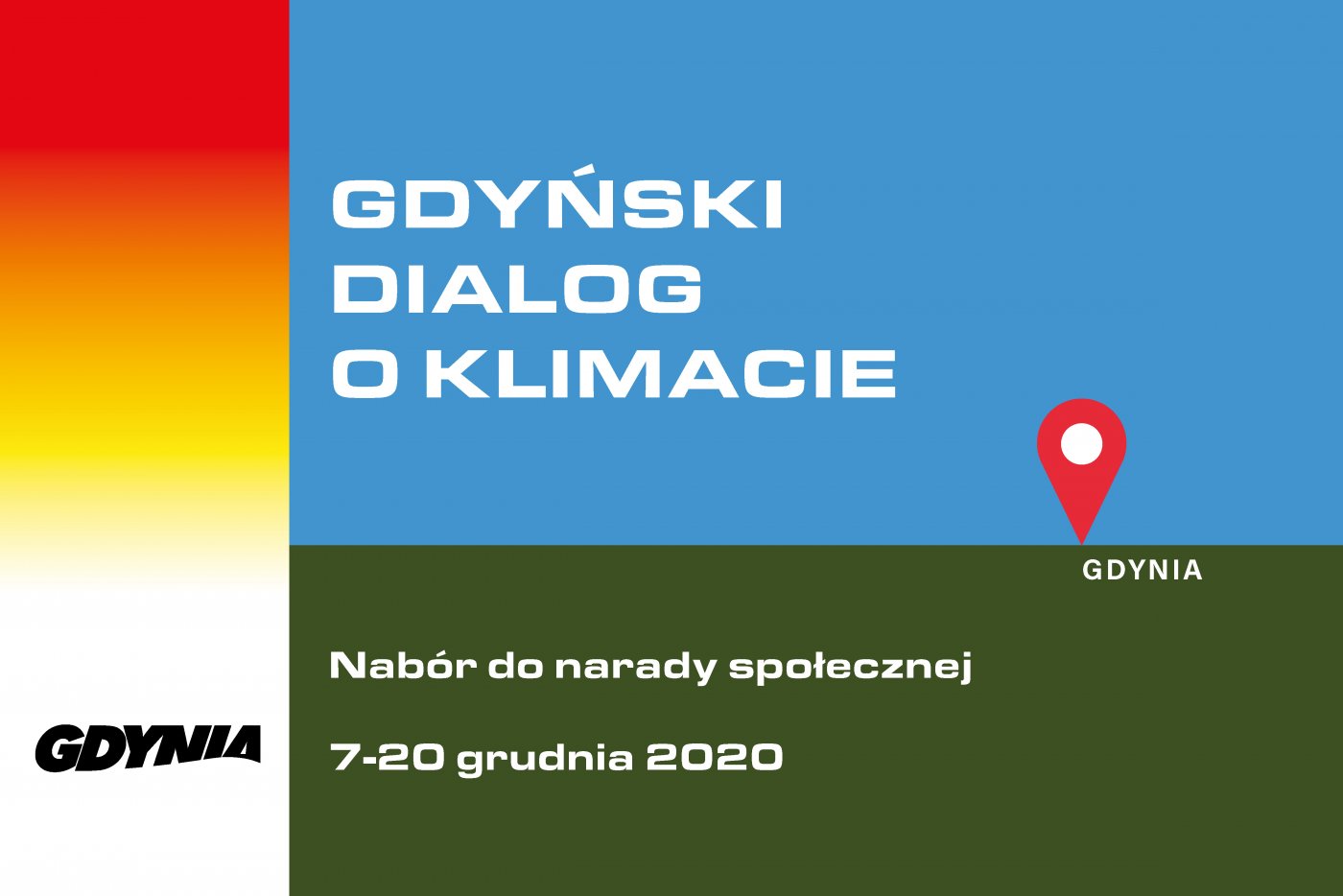 Grafika z prezentująca datę naboru do narady społecznej Gdyńskiego Dialogu o Klimacie, 7-20 grudnia // materiały Laboratorium Innowacji Społecznych