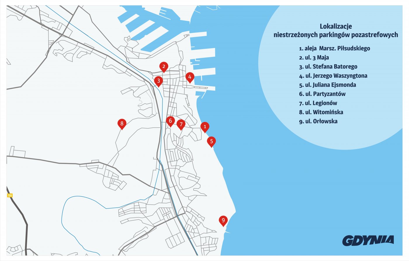 Mapa pokazująca lokalizacje parkingów pozastrefowych // mat.pras.