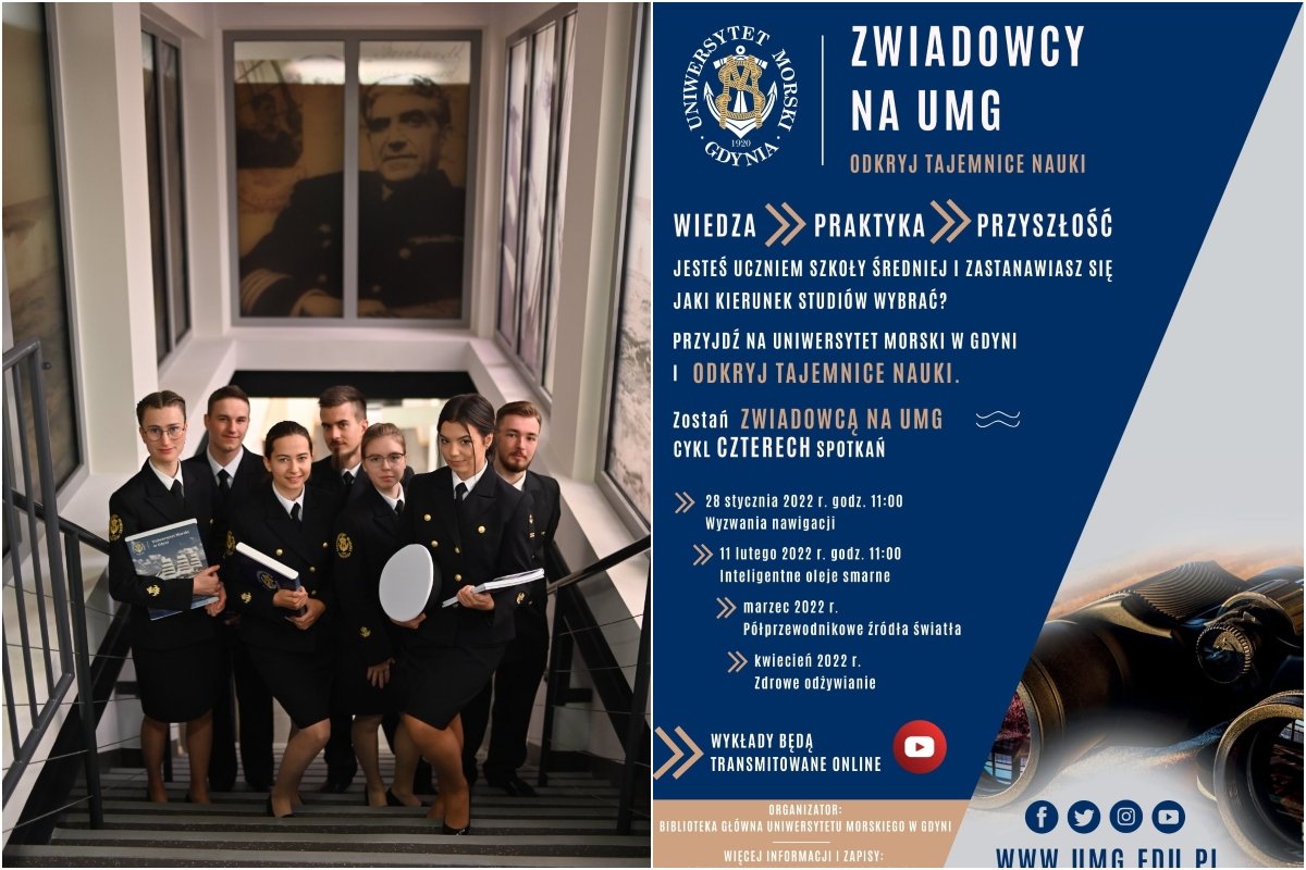 Kolaż (od lewej): zdj. studentów UMG i plakat projektu „Zwiadowcy na UMG. Odkryj tajemnice nauki” // mat. prasowe UMG